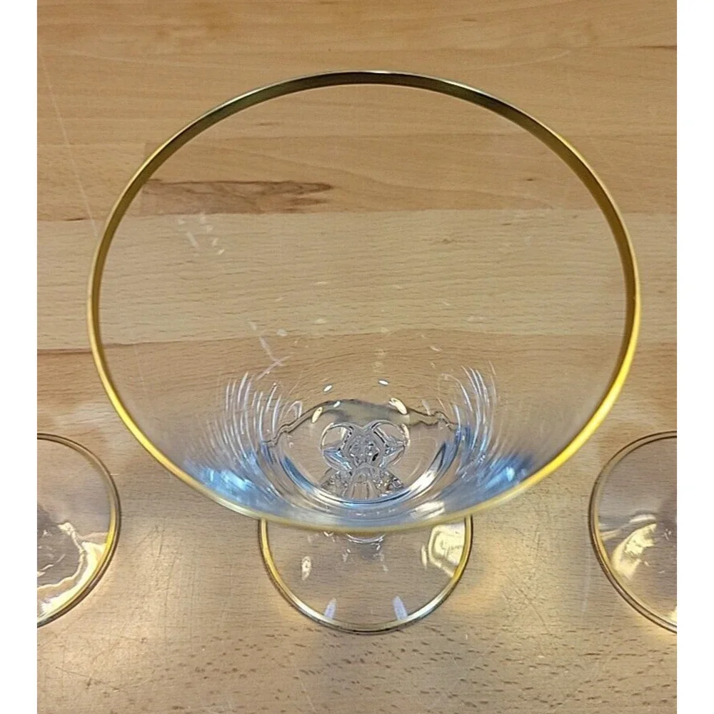 3 Vintage Fostoria Ambassador Water Glass Goblet Gold Trim Stem 6065 6”
